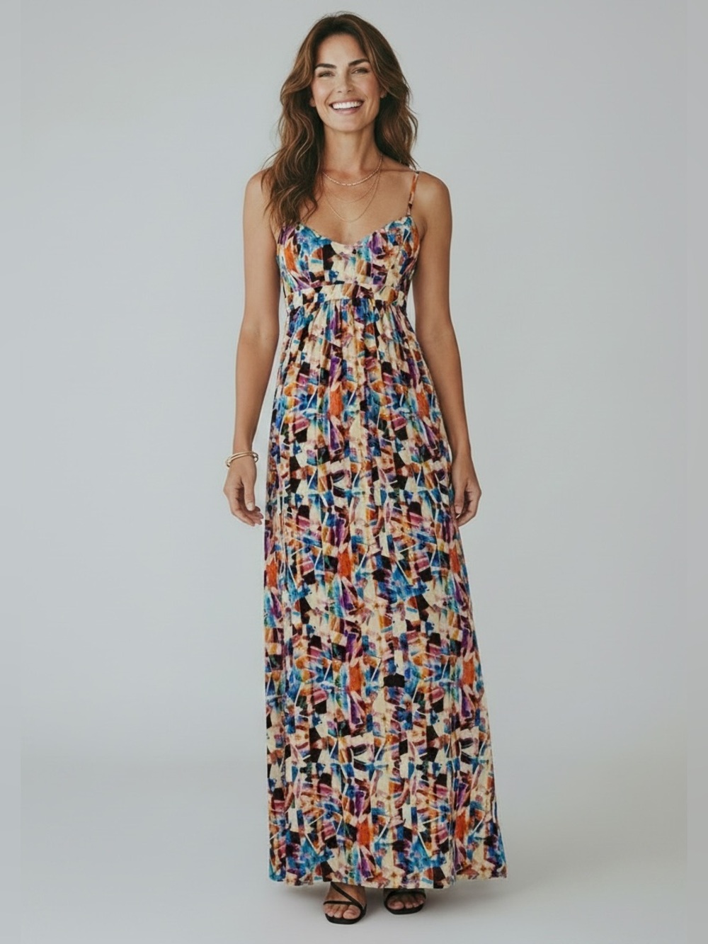 Felicity & Coco Multi-Colored Geometric Print Maxi Dress Size XS